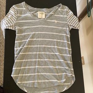 Quarter-sleeved Gray and White striped T-shirt